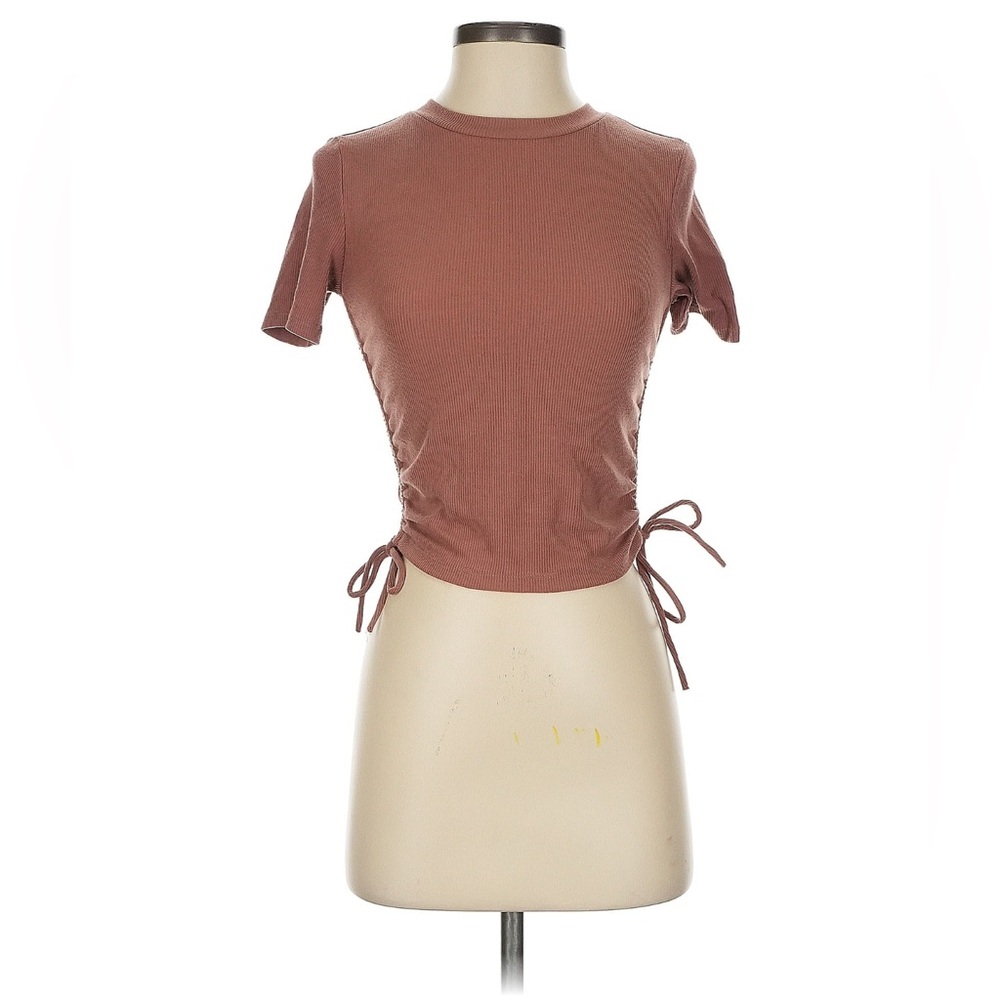 Zara Ribbed Cinched Side Top (Pink, Size L, Excellent Pre-Owned Condition)